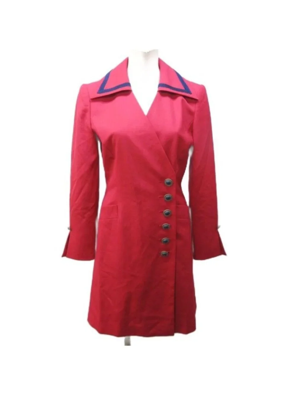 Dior Mademoiselle Vintage Long Coat Jacket Wool Visual Button S Red